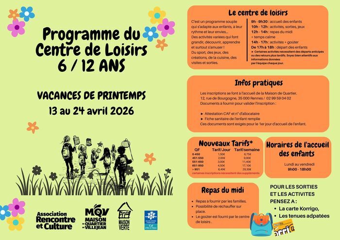 Programme des vacances de printemps 6-12 ans Rencontre et Culture | Maison de Quartier de Villejean Rennes