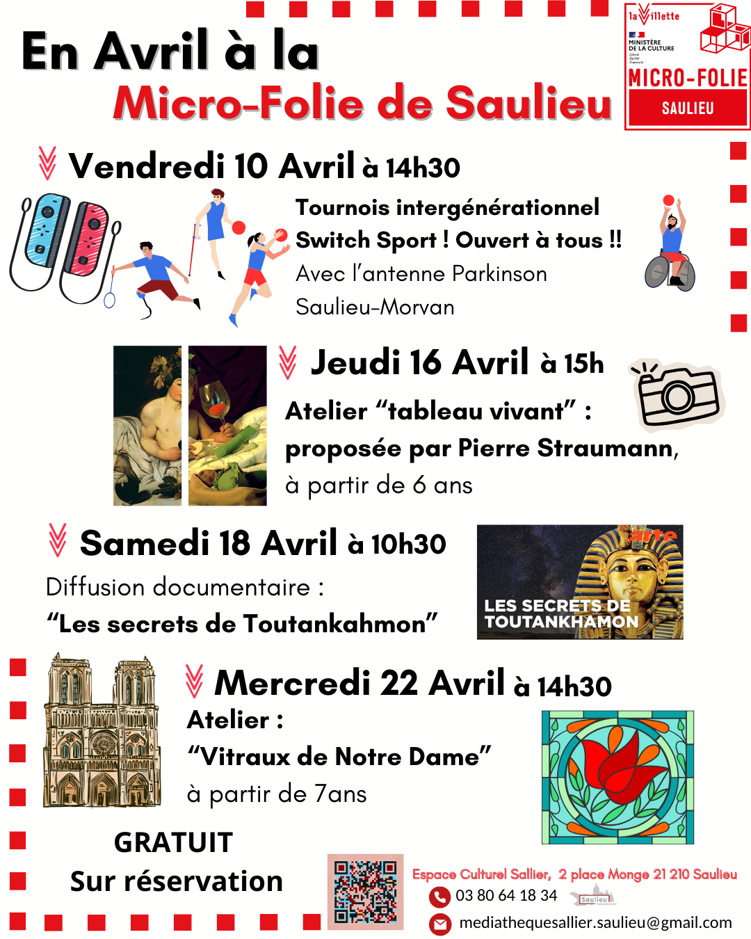 Programme d&rsquo;événements en Avril à la Micro-Folie de Saulieu Place Monge Saulieu