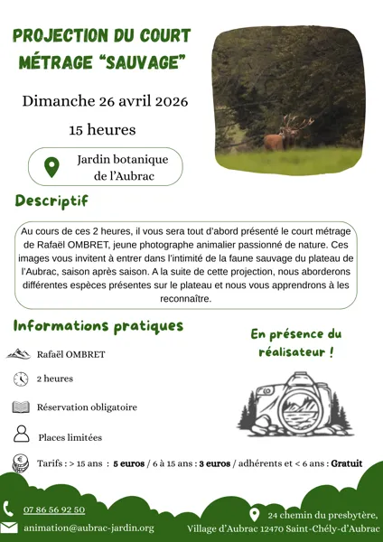 Projection du court métrage Sauvage  Saint-Chély-d&rsquo;Aubrac