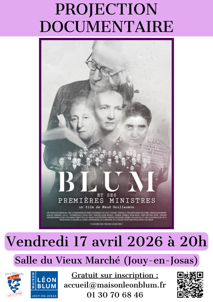 Projection du documentaire « Blum et ses premières ministres », Salle du Vieux Marché, Jouy-en-Josas