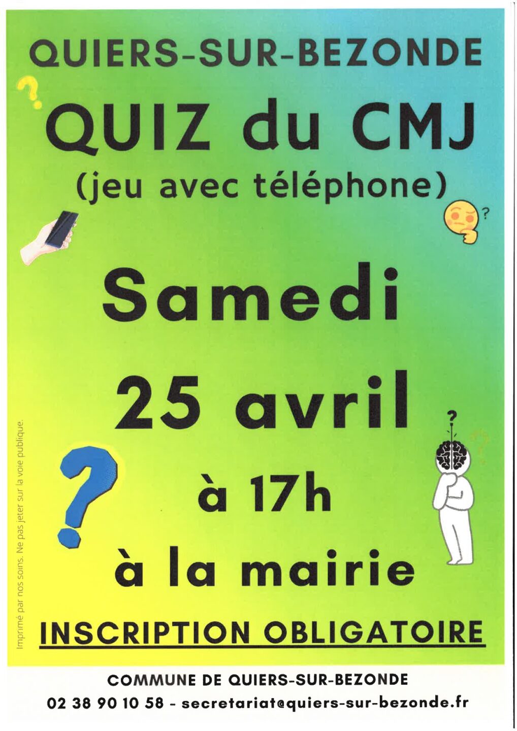Quiz du CMJ (jeu avec téléphone) 138 Rue de la Mairie Quiers-sur-Bezonde 2026-04-25