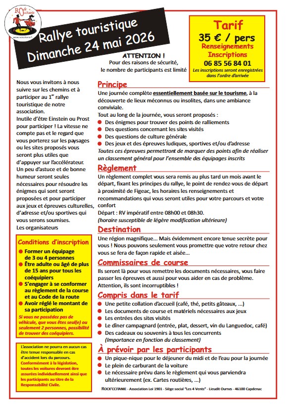 Rallye touristique Rock'ccitanie  Capdenac 2026-05-24