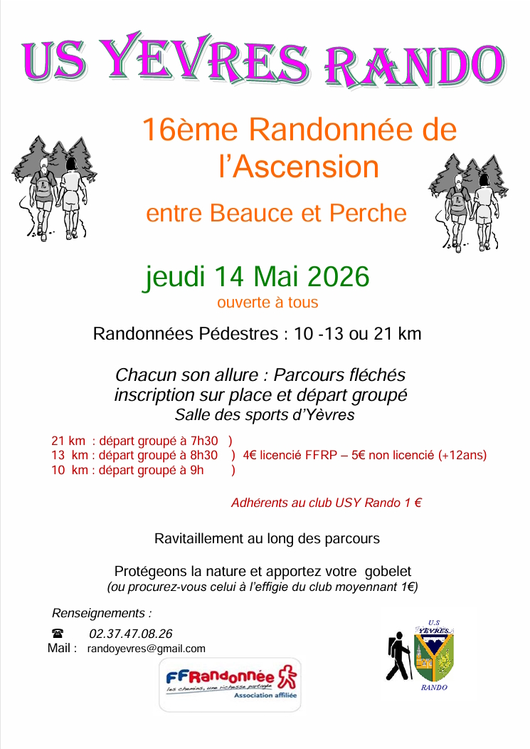 Randonée Pédestre US Yèvres Rando Salle des Sports d'Yèvres Yèvres 2026-05-14