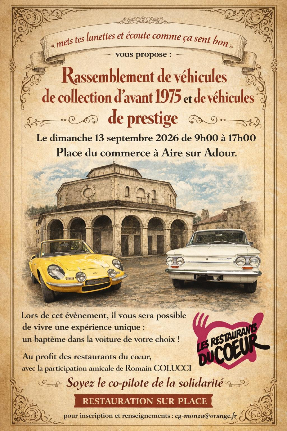 Rassemblement de véhicules de collection Place du Commerce Aire-sur-l'Adour 2026-09-13