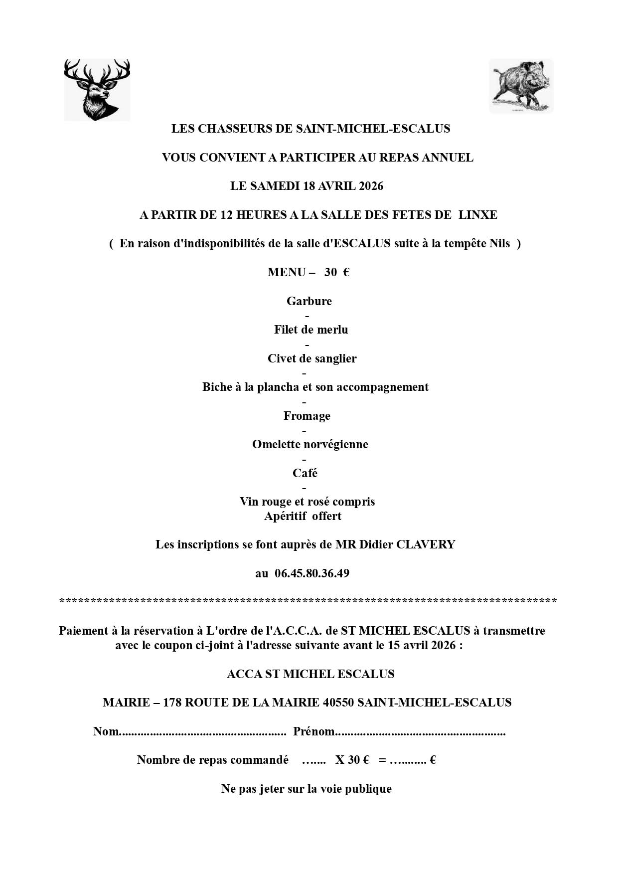 Repas des chasseurs de St Michel Escalus  Linxe