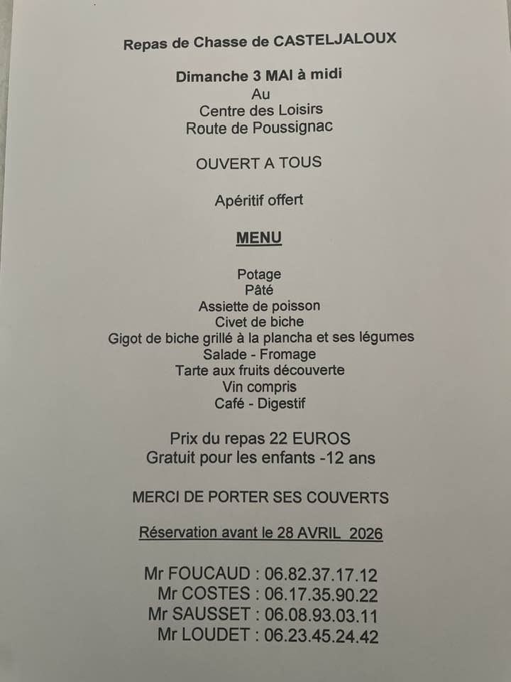 Repas des chasseurs Route de Cocumont Poussignac