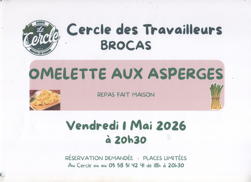Repas Omelette aux asperges Cercle de travailleurs de BROCAS Brocas