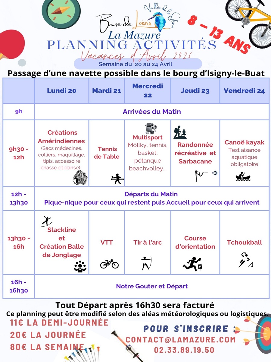 Semaine d'activités pour enfants de 8 à 13 ans 15 Route de la Mazure Isigny-le-Buat 2026-04-20