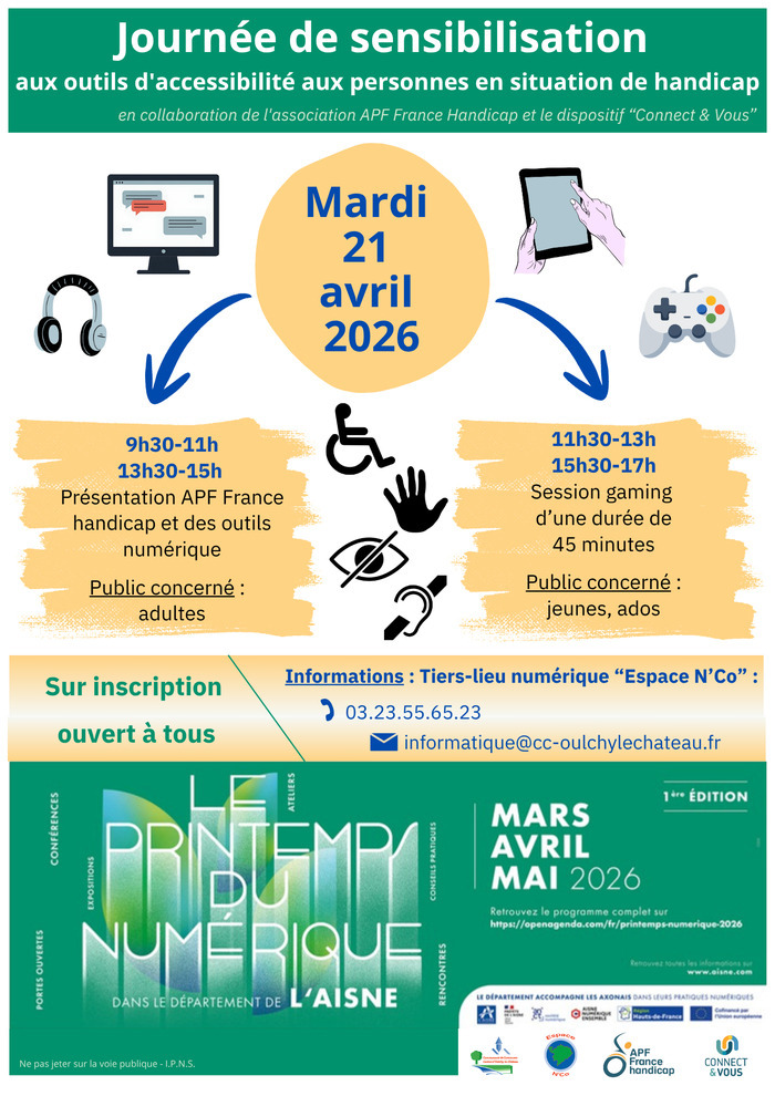 Sensibilisation aux outils numériques pour les personnes en situation de handicap, Tiers-lieu numérique « Espace N’Co », Oulchy-le-Château