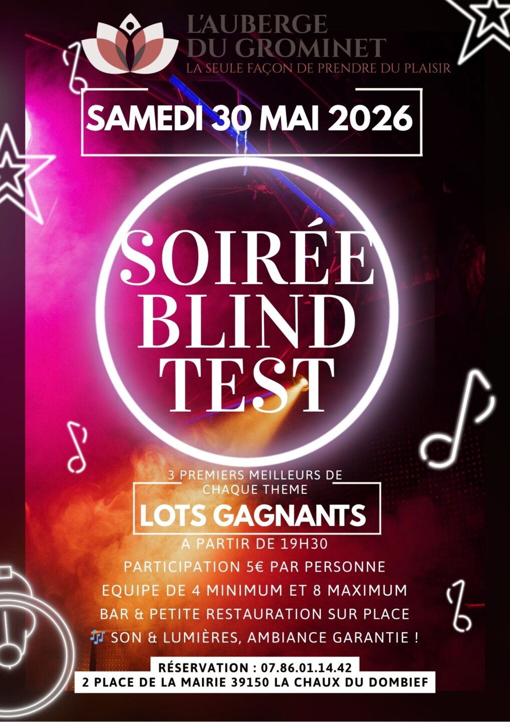 Soirée Blind Test Auberge du Grominet La Chaux-du-Dombief