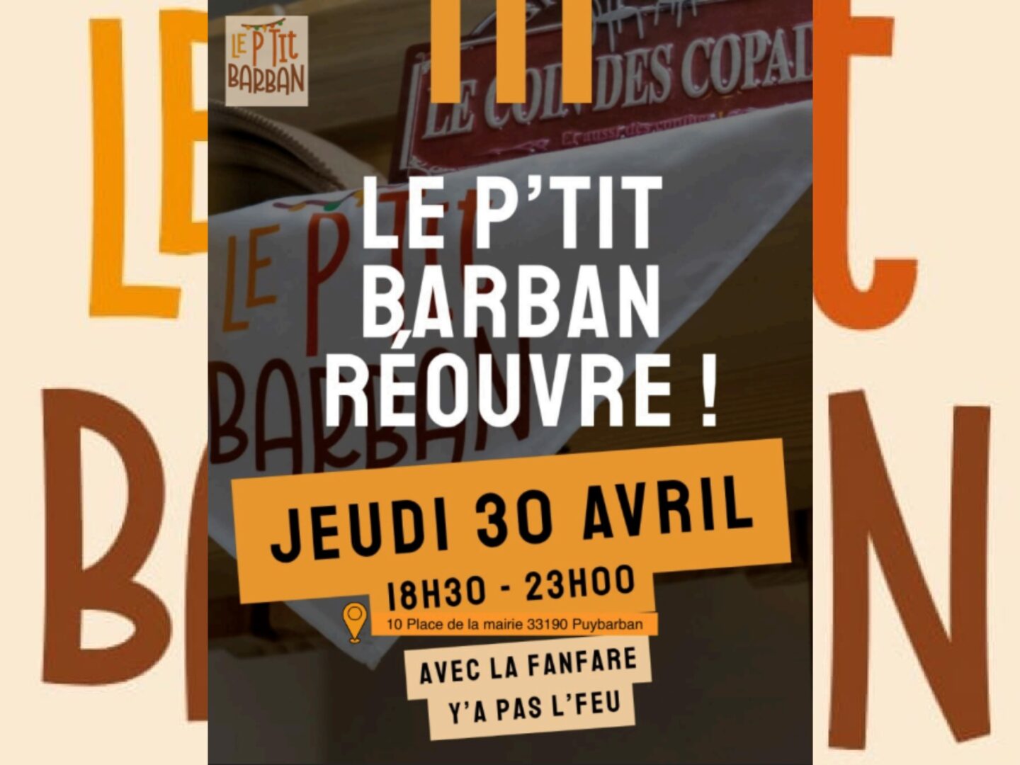 Soirée de ré-ouvertue du P'tit Barban 10 Place de la mairie Puybarban 2026-04-30