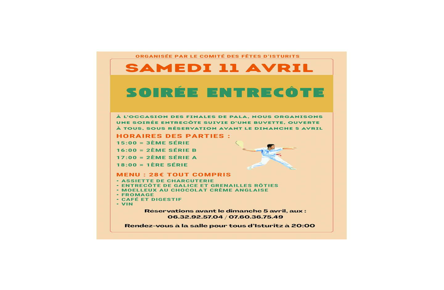 Soirée entrecôte et tournoi de pelote  Isturits