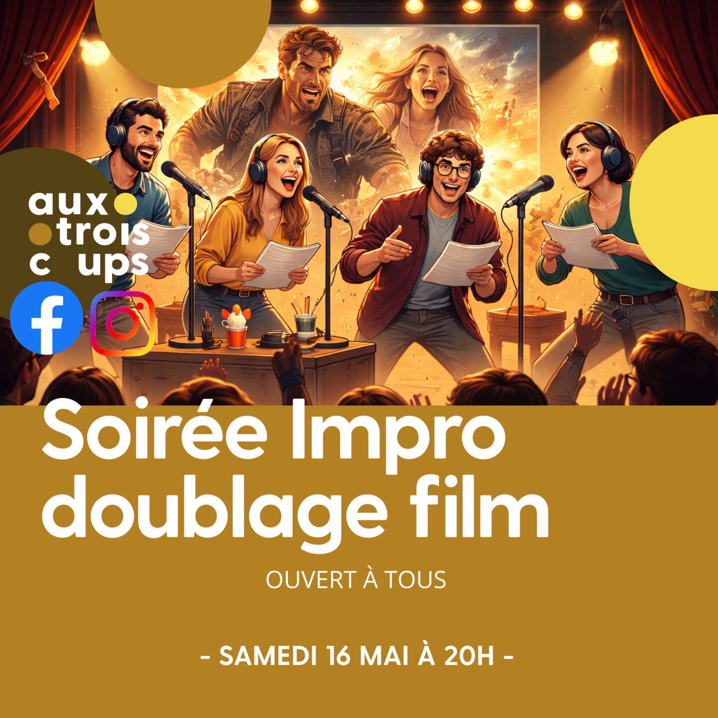 Soirée impro doublage de films Aux Trois Coups Arc-et-Senans