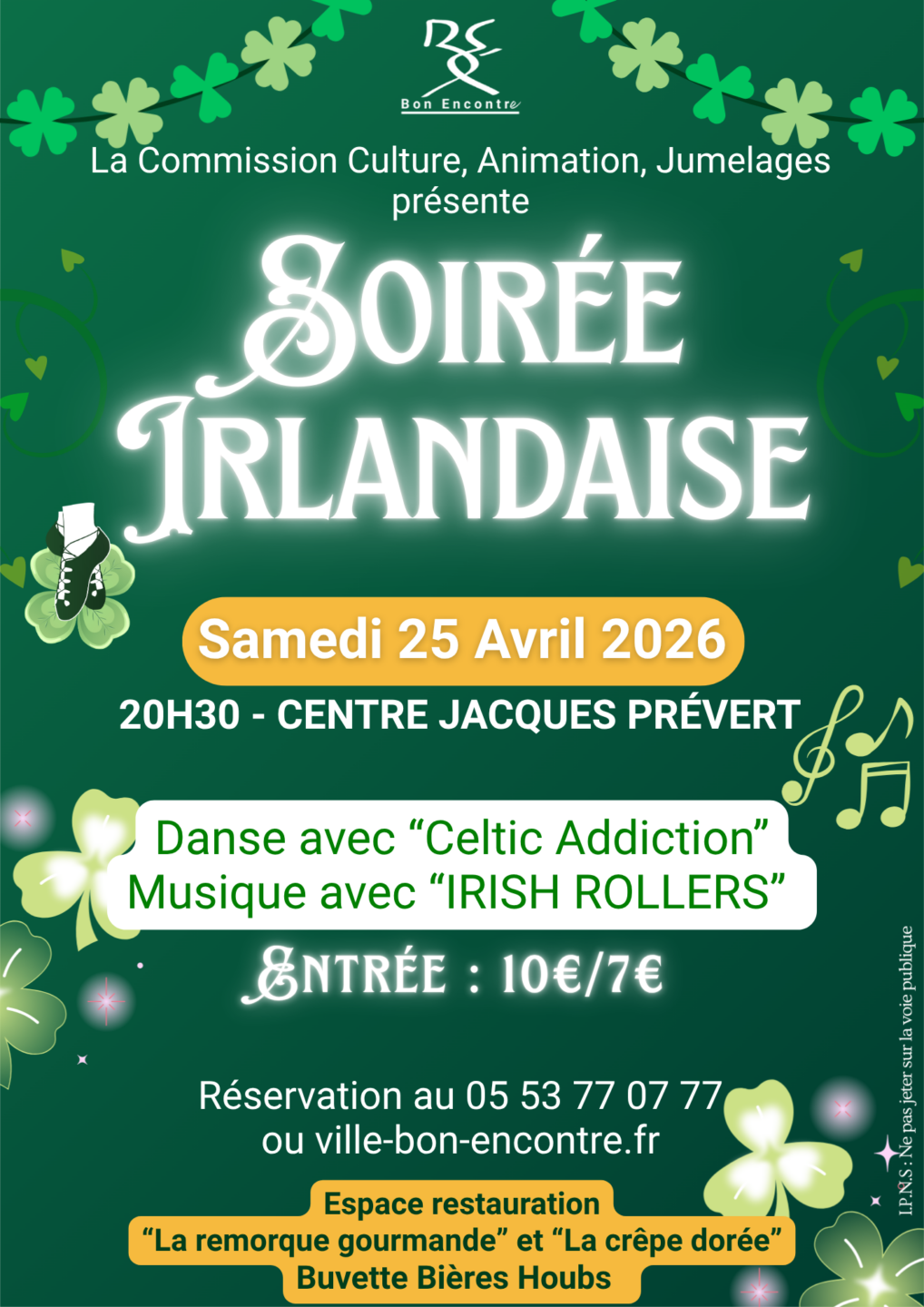 Soirée Irlandaise Danse avec les arts  Bon-Encontre