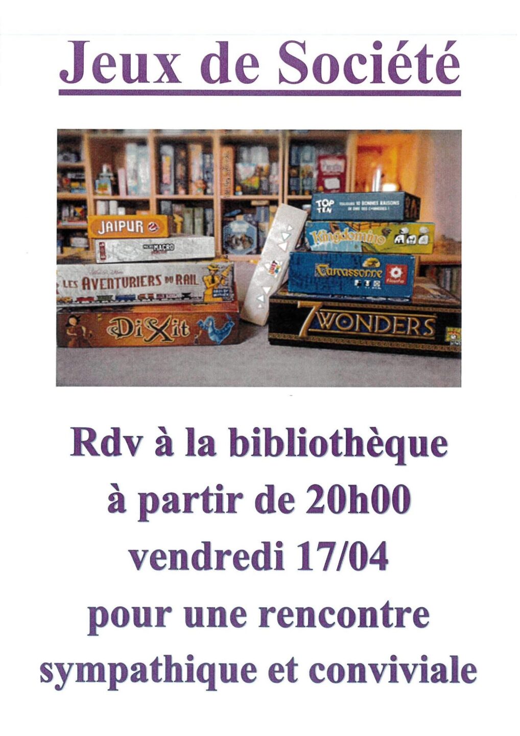 Soirée jeux de société Rue de la Gare Bonny-sur-Loire 2026-04-17