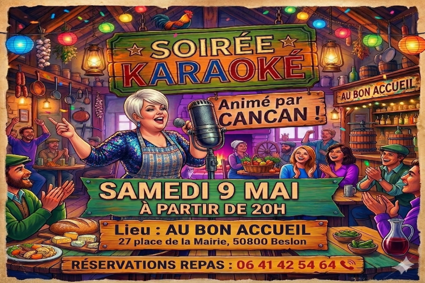 Soirée karaoké au Bon Accueil à Beslon animée par Cancan ! Au Bon Accueil bar-restaurant-épicerie Beslon