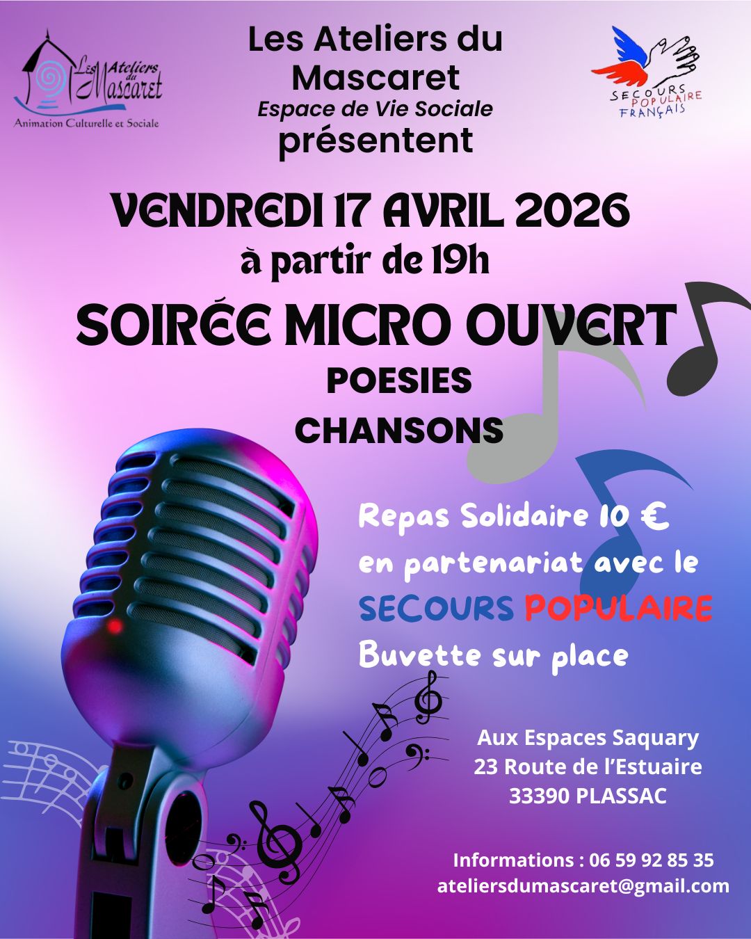 Soirée micro ouvert poésies et chansons  Plassac
