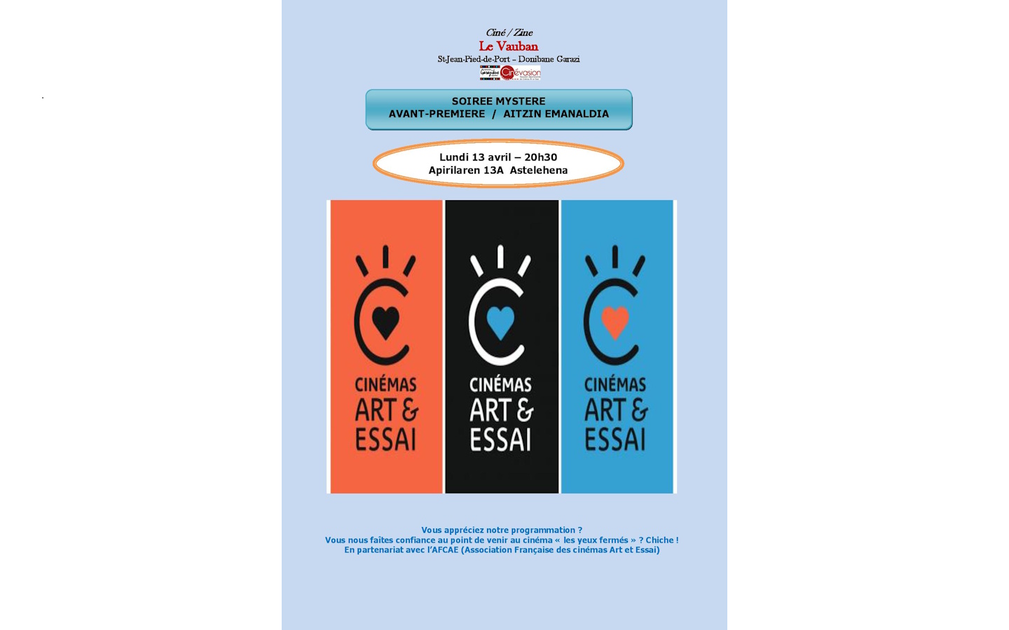 Soirée mystère-Avant première Cinéma Le Vauban Saint-Jean-Pied-de-Port