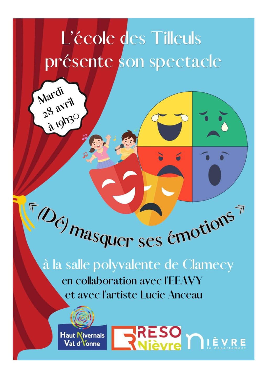 Spectacle (Dé) masquer ses émotions Ecole des Tilleuls Salle Polyvalente Clamecy