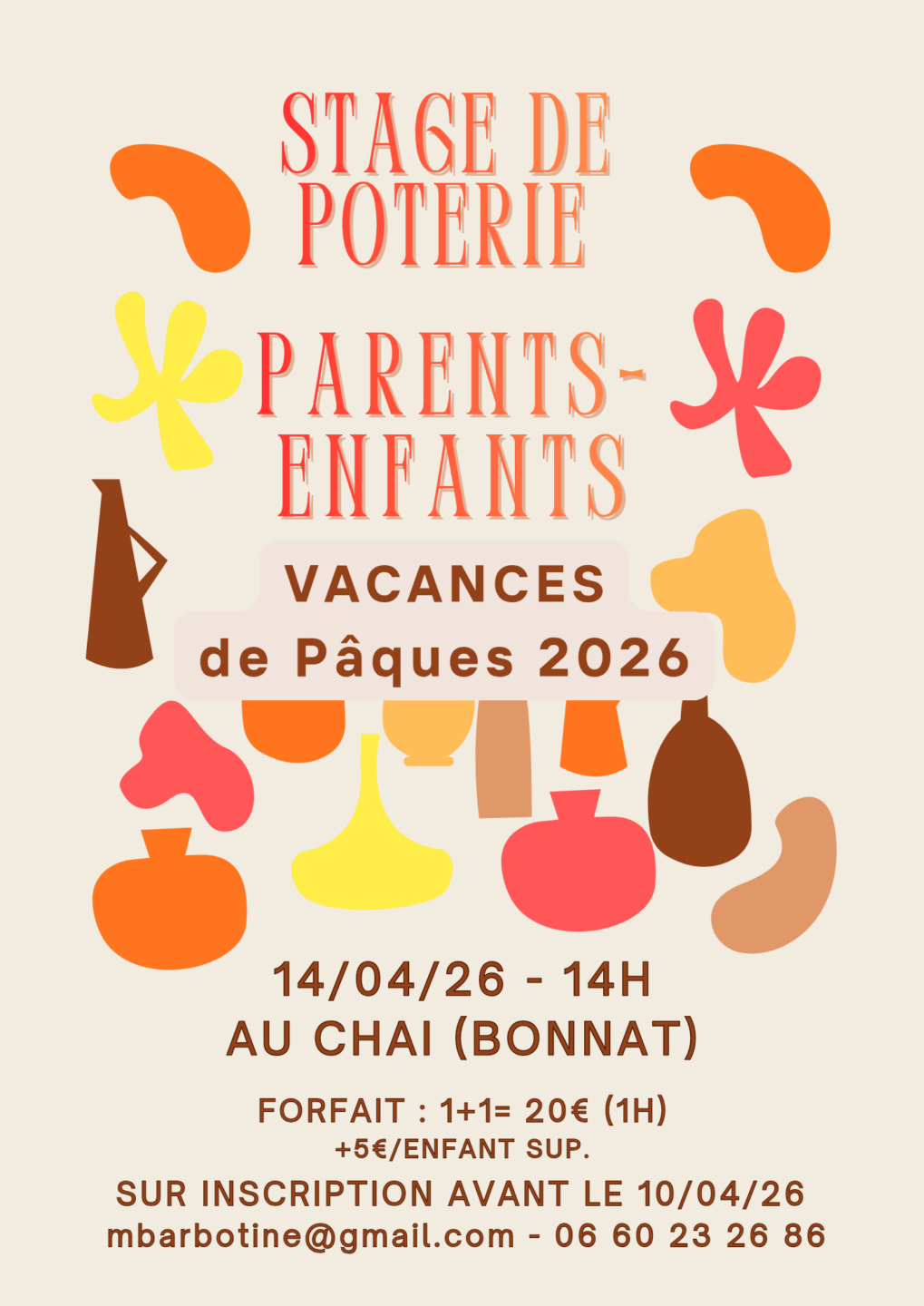 Stage de poterie Parents et enfants Le Chai Bonnat