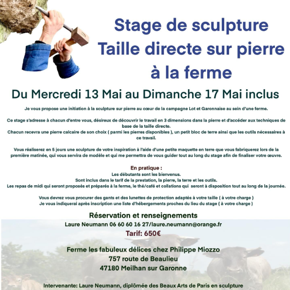 Stage de sculpture sur pierre à la ferme Ferme les fabuleux délices Meilhan-sur-Garonne