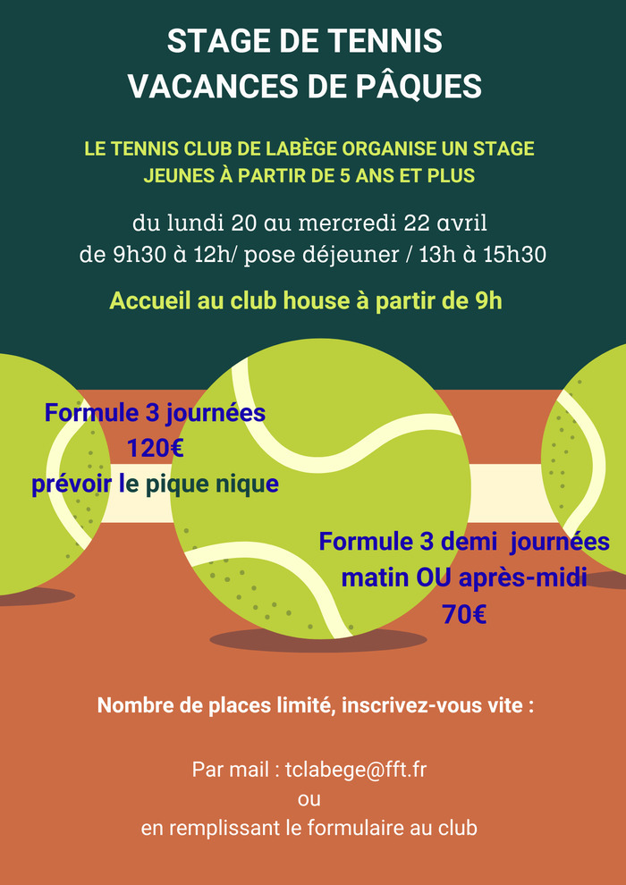 Stage de tennis Vacances de Pâques, Tennis club de Labège, Labège