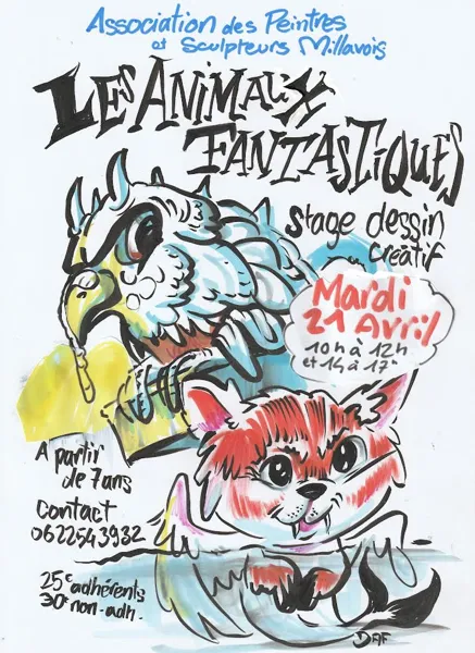 Stage dessin créatif animaux fantastiques Vieux Moulin Association des Peintres et Sculpteurs Millavois Millau