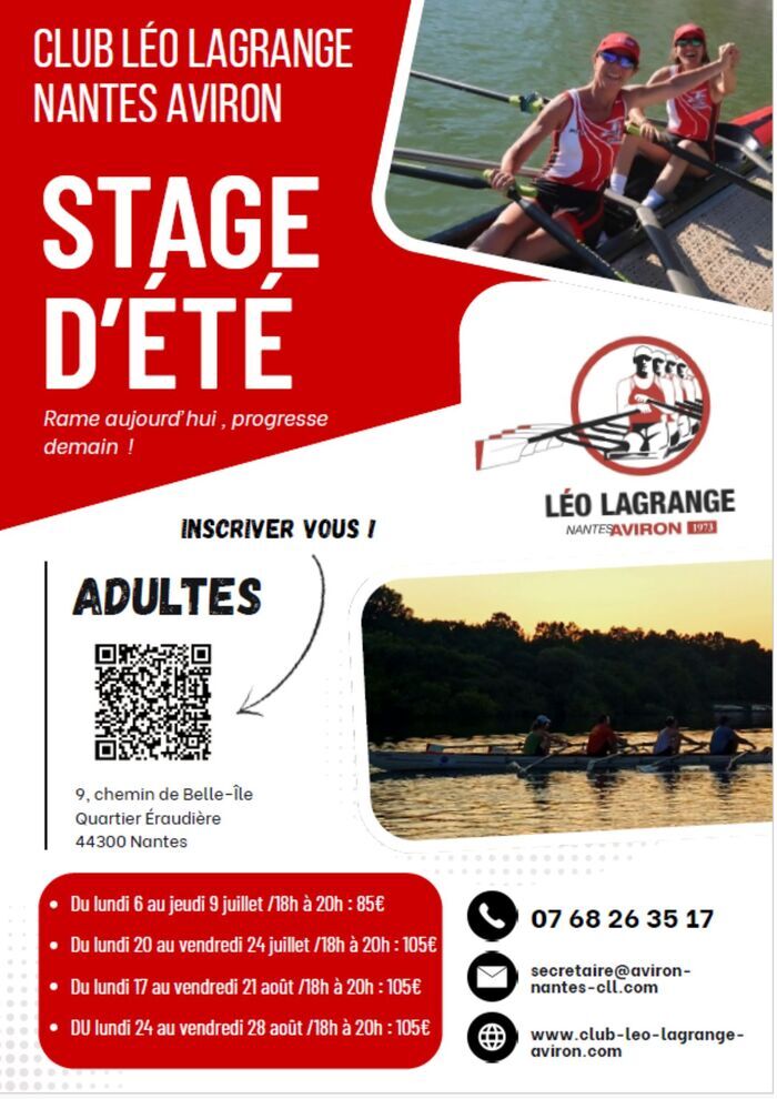 Stage d&rsquo;été Aviron 2026 – Adultes Club Léo Lagrange Nantes Aviron Nantes
