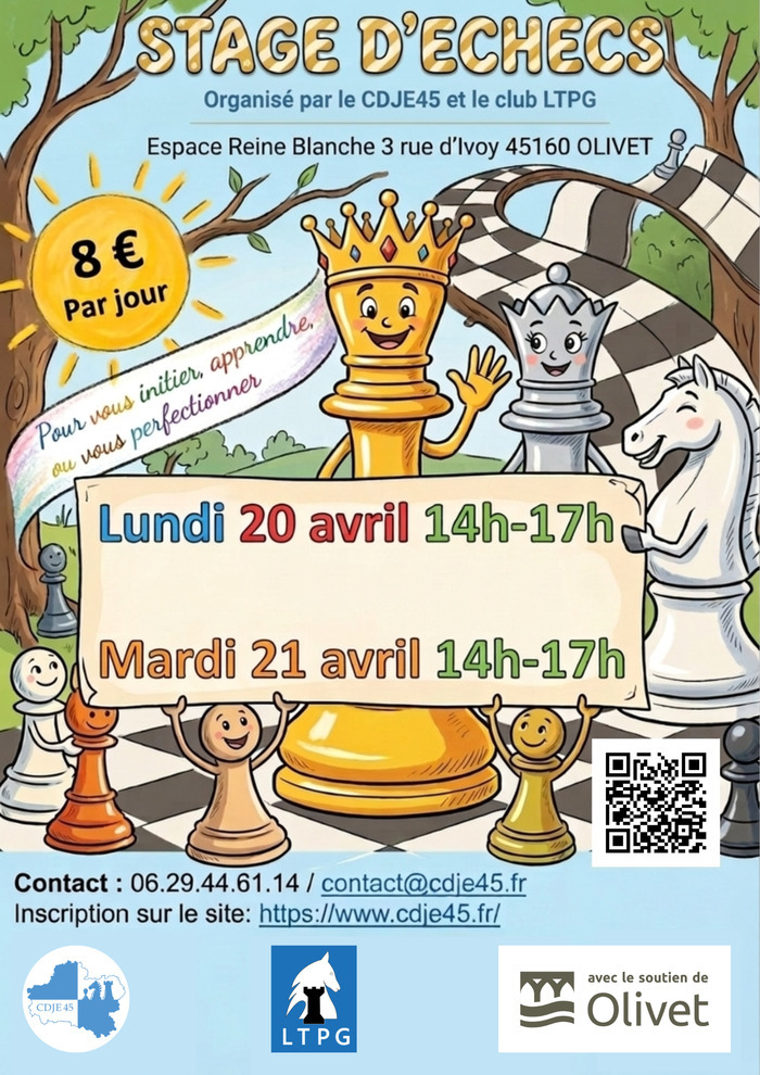 Stage échecs vacances de Pâques, Espace Reine Blanche, Olivet