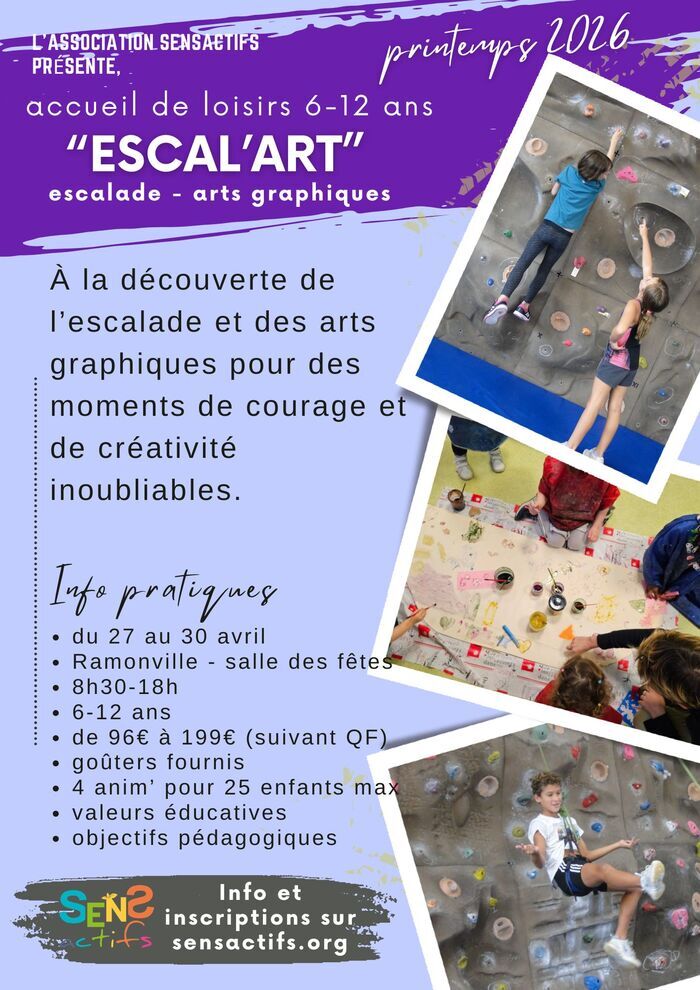 Stage loisirs 6-12 ans « Escal&rsquo;art » 27-30 avril 2026, Salle des fêtes de Ramonville, Ramonville-Saint-Agne