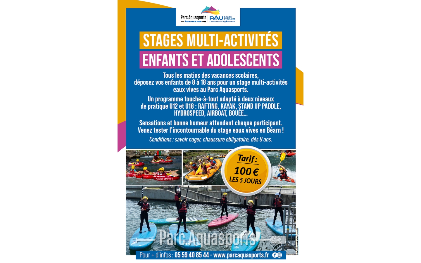 Stage multiactivités Parc aquasports Bizanos 2026-08-10