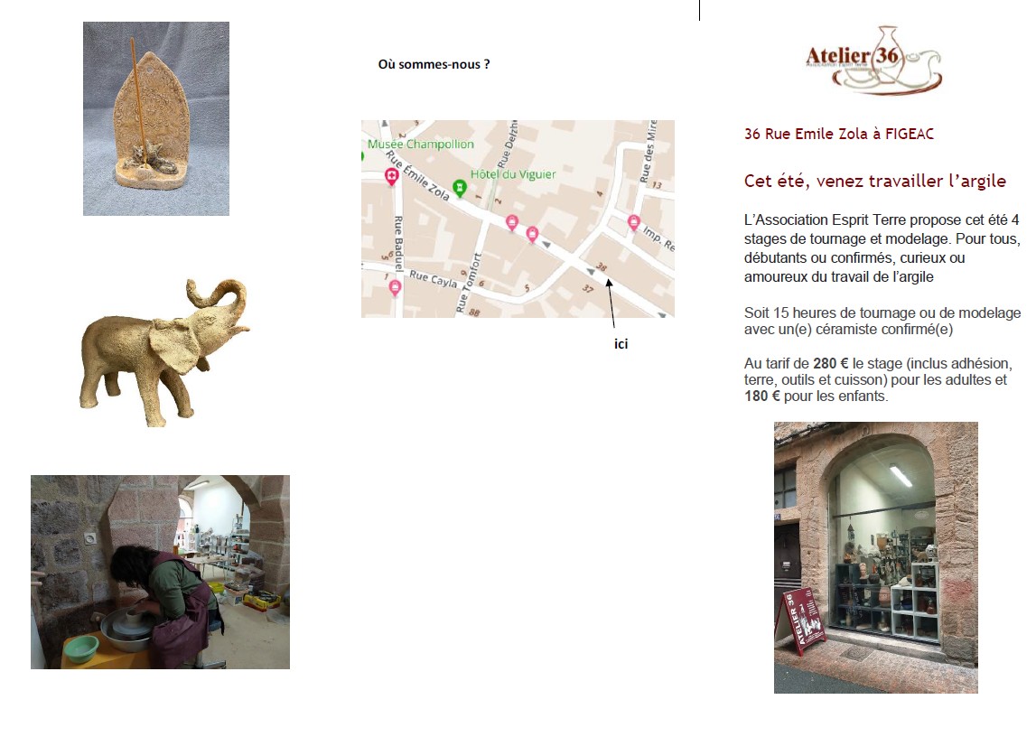 Stage poterie à Figeac avec Esprit Terre 36 Rue Emile Zola Figeac 2026-07-06