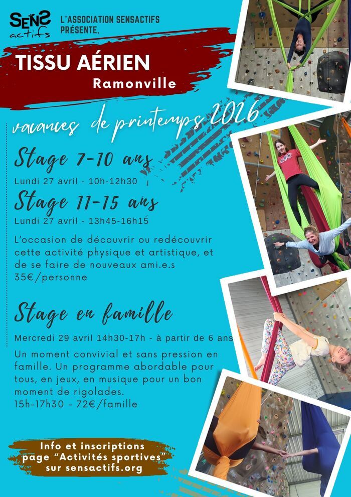Stages de tissu aérien vacances de printemps 2026, Gymnase escalade Karben, Ramonville-Saint-Agne