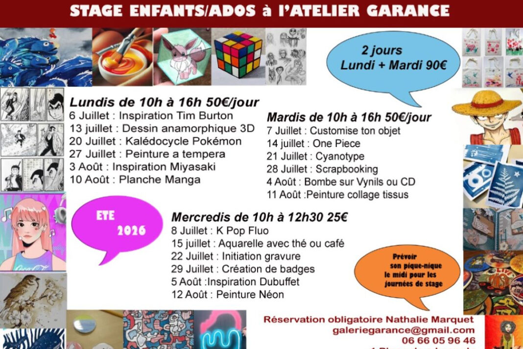 Stages d&rsquo;été à l&rsquo;Atelier Garance Atelier Garance Bergerac