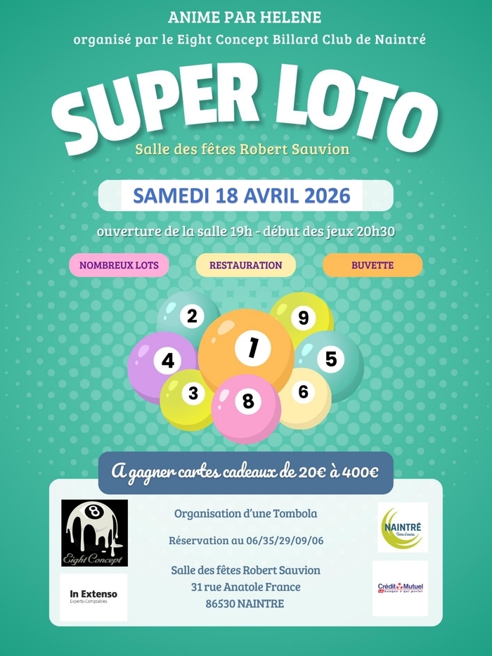 Super loto salle des fêtes Robert Sauvion Naintré