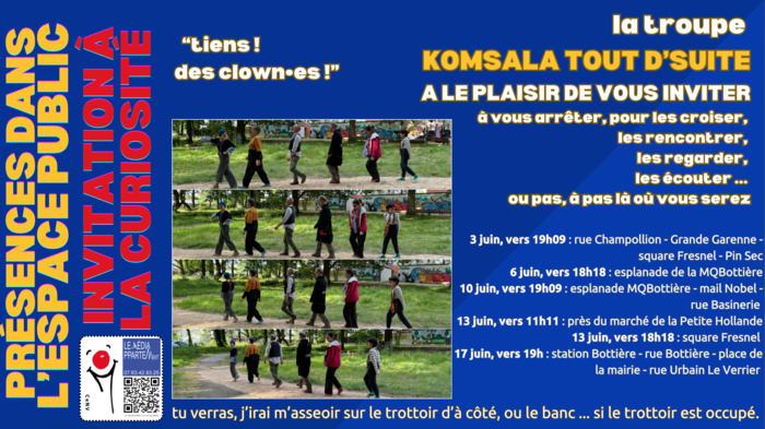 Tiens ! des clowns ! – La troupe Komsala Tout d&rsquo;suite en balade Square Augustin Fresnel Nantes