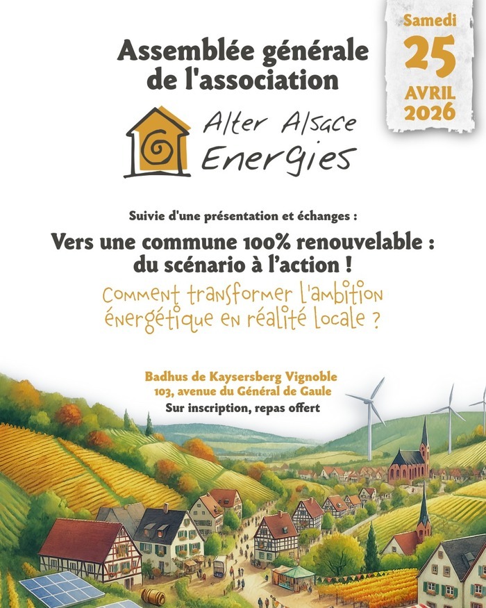 Vers une commune 100 % renouvelable : du scénario à l’action ! Salle du Au Badhus, 103 avenue du Général de Gaulle, Kaysersberg-Vignoble