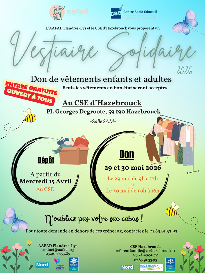 VESTIAIRE SOLIDAIRE 2026 centre socio éducatif 5919 Hazebrouck