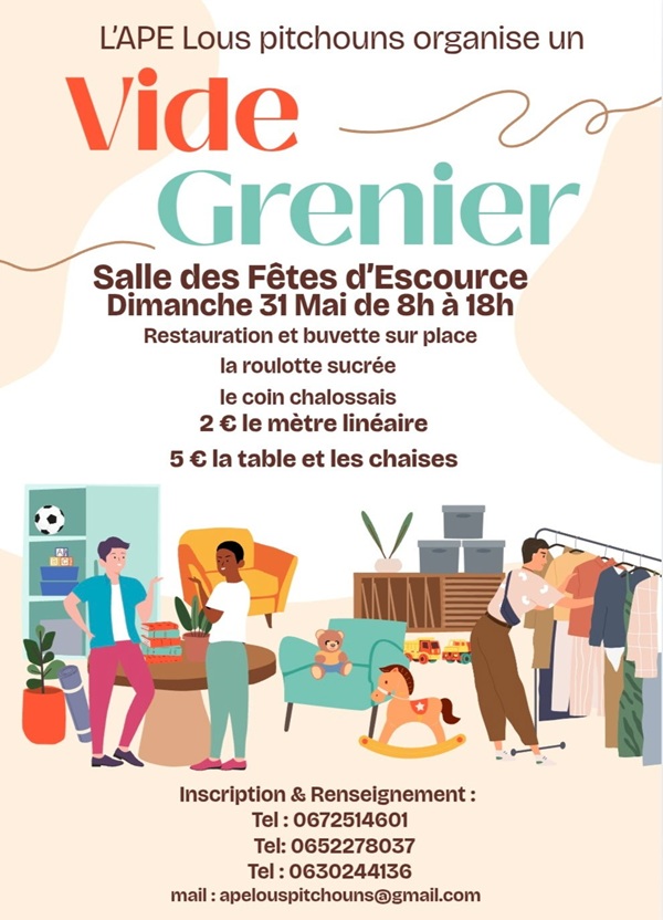 Vide grenier Salle des fêtes Escource 2026-05-31