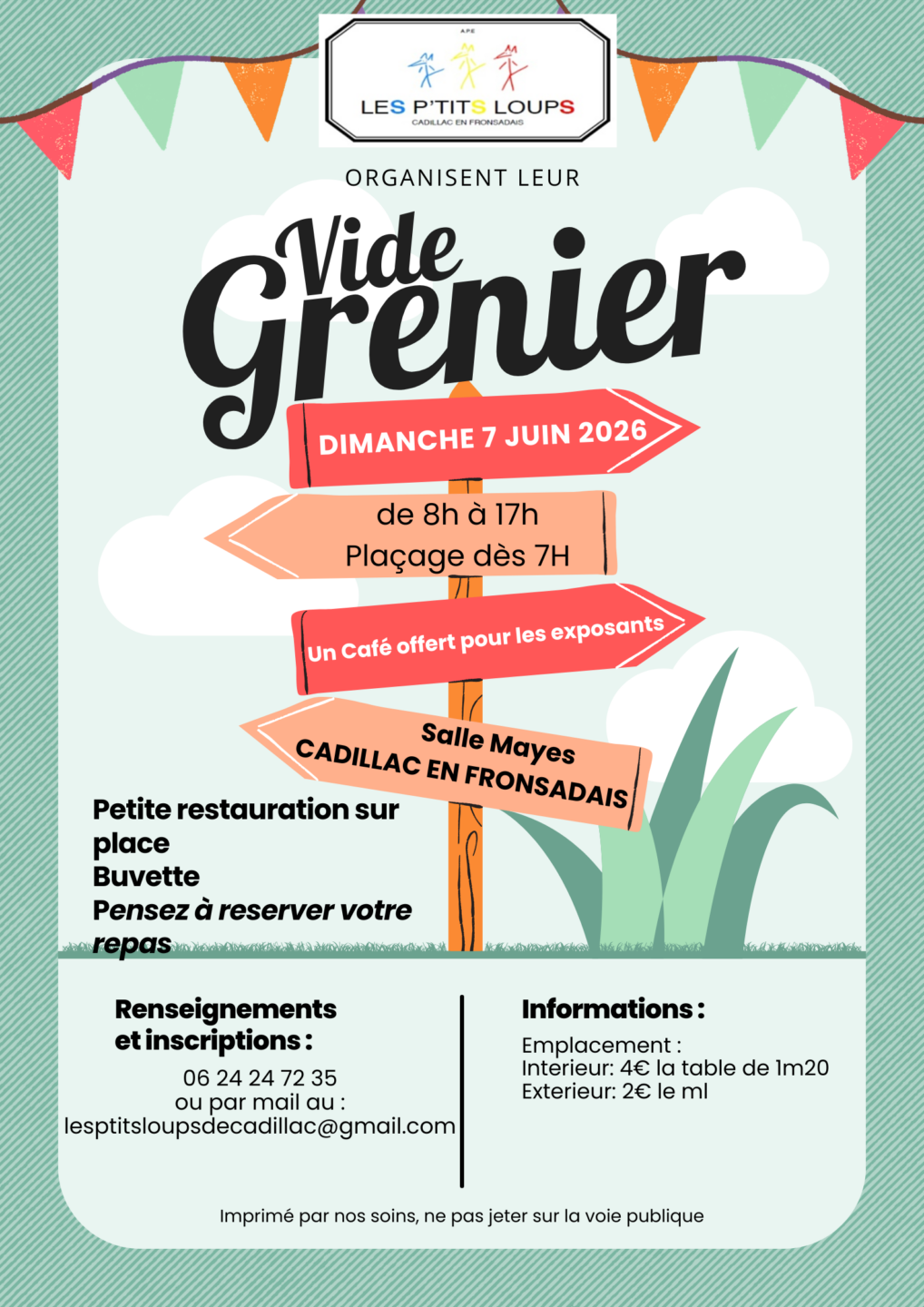 VIDE GRENIER LES P'TITS LOUPS SALLE DES FÊTES MAYES Cadillac-en-Fronsadais 2026-06-07