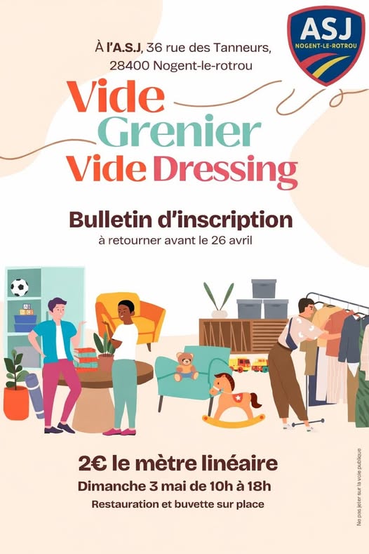 Vide-greniers & Vide-dressing de l'ASJ 36 rue des Tanneurs Nogent-le-Rotrou 2026-05-03