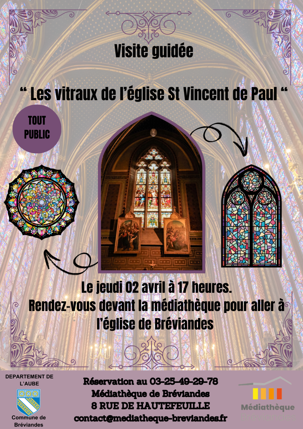 Visite guidée Les vitraux de l&rsquo;Eglise Saint Vincent de Paul  Bréviandes
