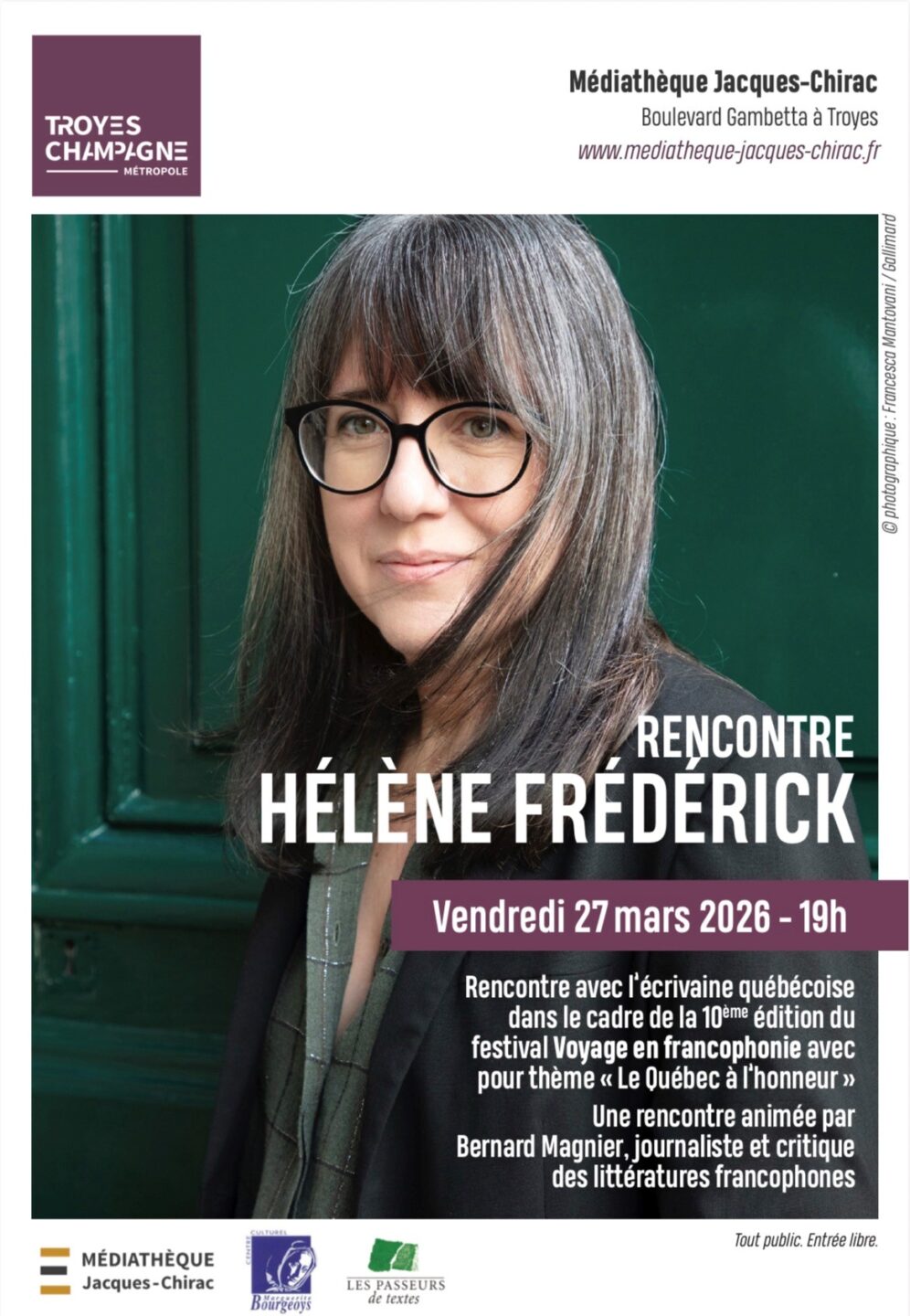 Voyage en francophonie Rencontre auteure avec Hélène Frédérick  Troyes