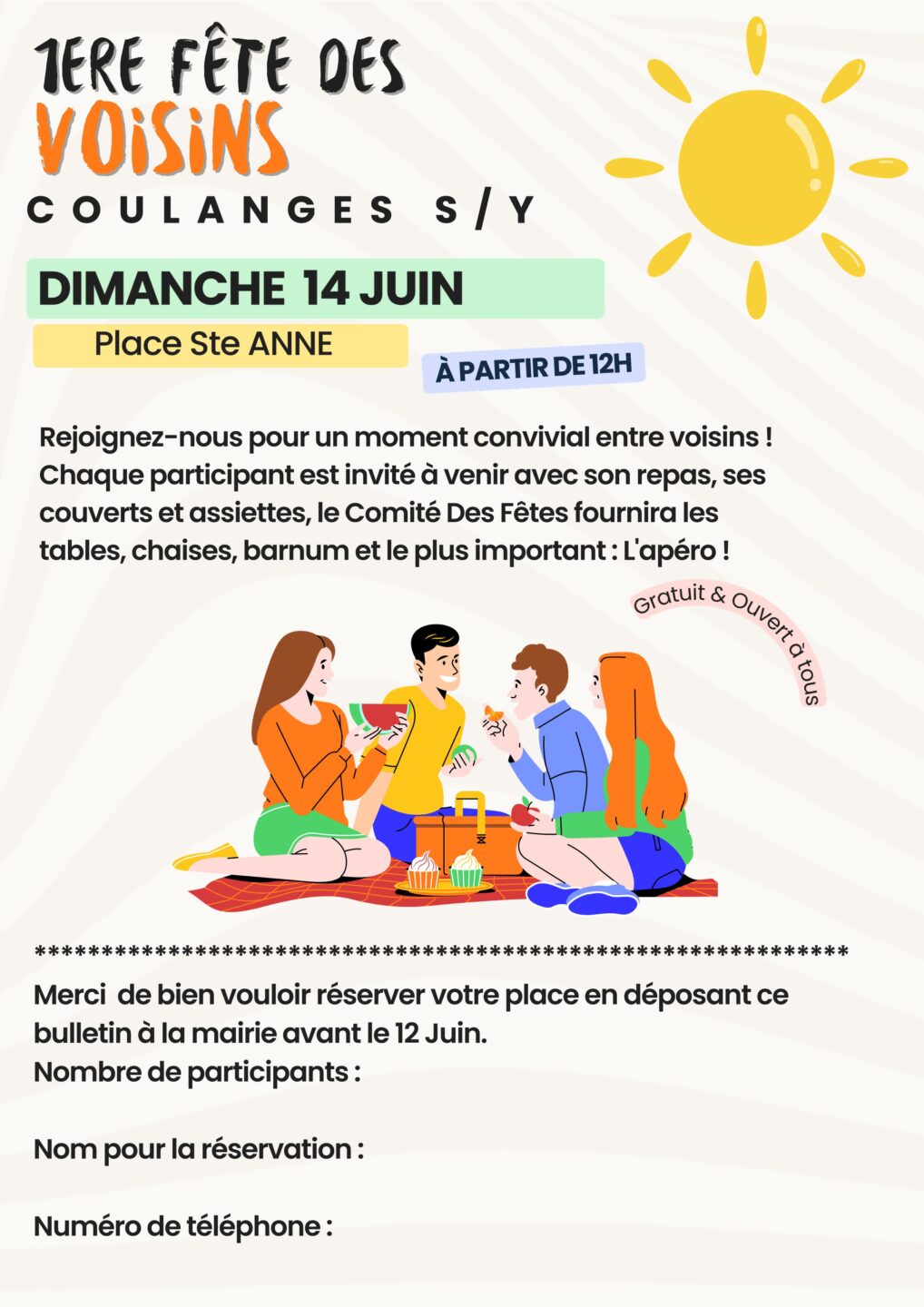 1ère fête des voisins à Coulanges-sur-Yonne Place Sainte Anne Coulanges-sur-Yonne 2026-06-14