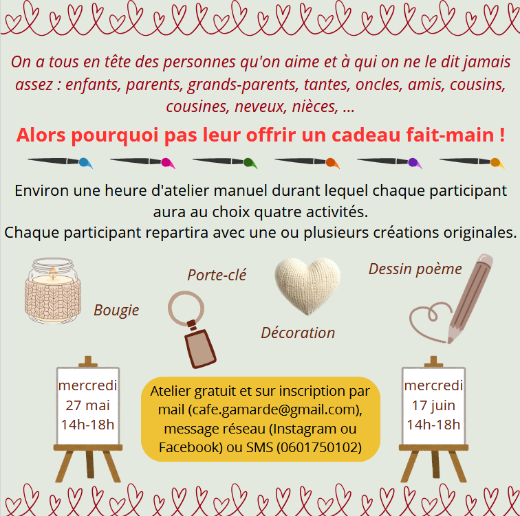 Activité manuelle fête des gens qu’on aime Café des Sources Gamarde-les-Bains