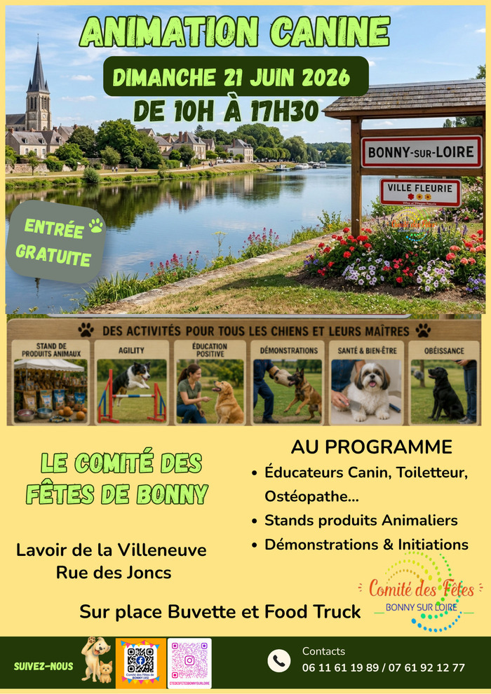 ANIMATION CANINE à BONNY SUR LOIRE (45) le 21 juin 2026 Lavoir de la Villeneuve Bonny-sur-Loire
