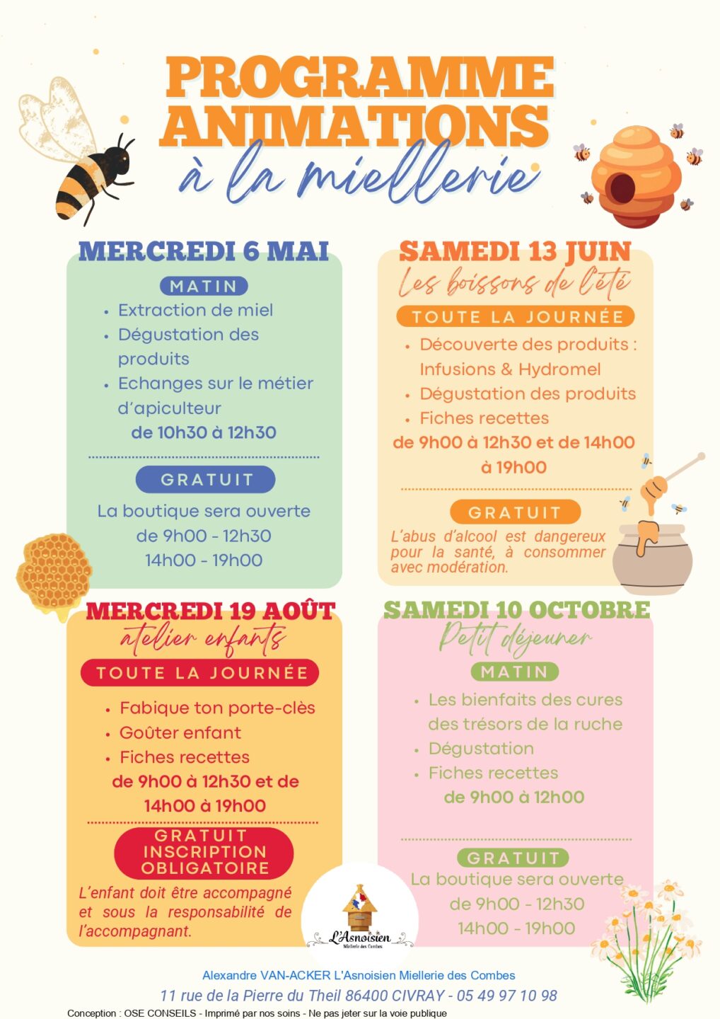 Animations à la miellerie l'Asnoisien 11 rue de la Pierre du Theil Civray 2026-08-19