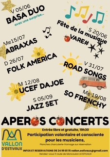 Apéro concert: fête de la musique avec VARE # Vallon d'Estivaux Estivaux 2026-06-20