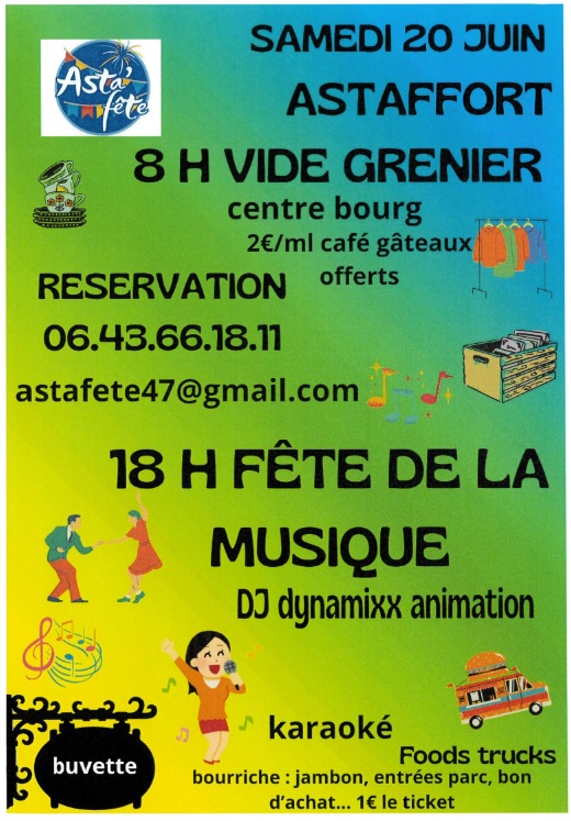 Asta'fête Vide grenier et fête de la musique Centre bourg Astaffort 2026-06-20