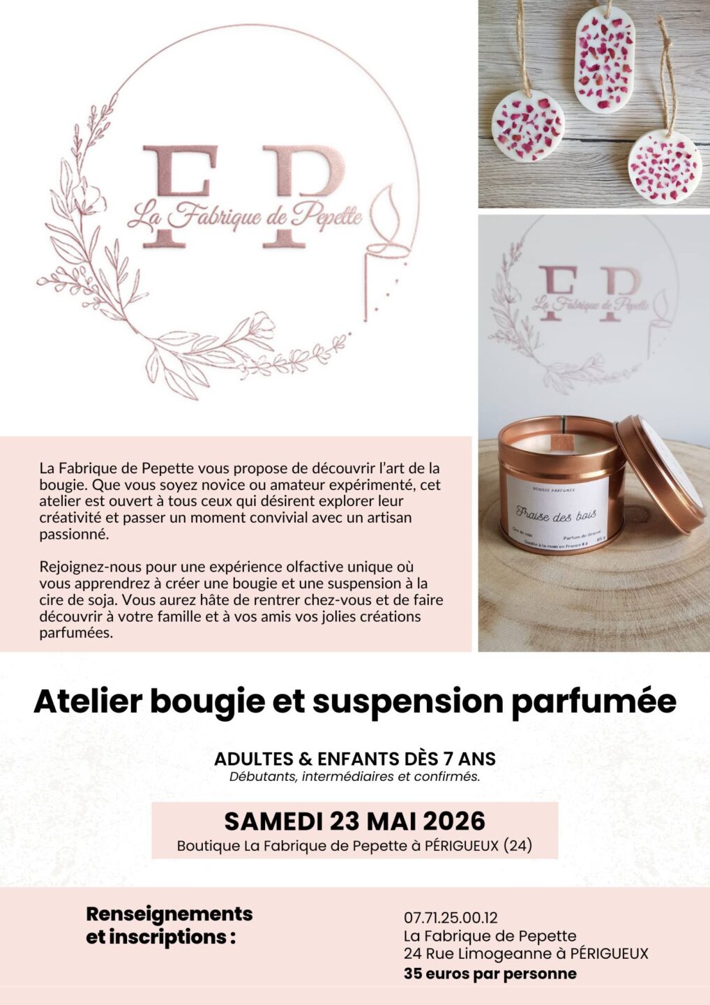 Atelier bougie et suspension parfumé 24 Rue Limogeanne Périgueux 2026-05-23